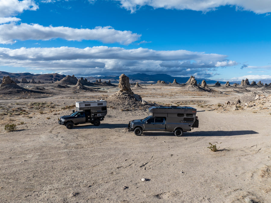 A Rossmonster rig on a mountain road, shot from above