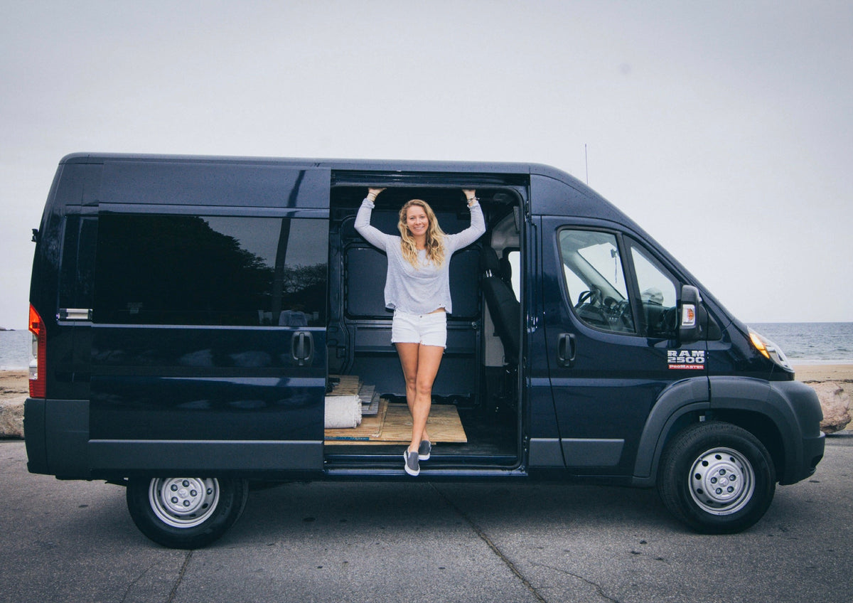 Caroline and her ProMaster at the coast