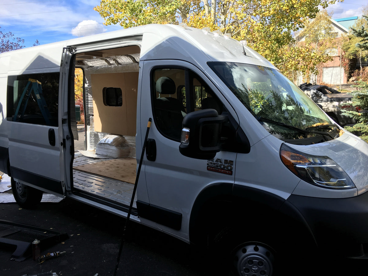 The ProMaster mid-build in the Steamboat driveway