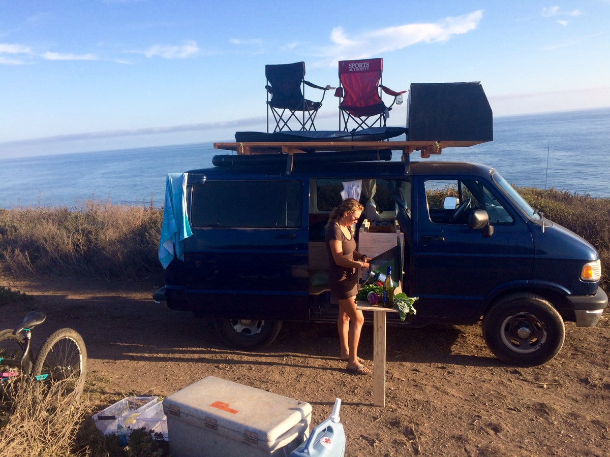 Camped on the cliff above the ocean south of Santa Cruz